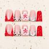Handmade Short Duckbill Press-On Nails With 3D Cherry Blossom Leopard Zebra Patterns Women
