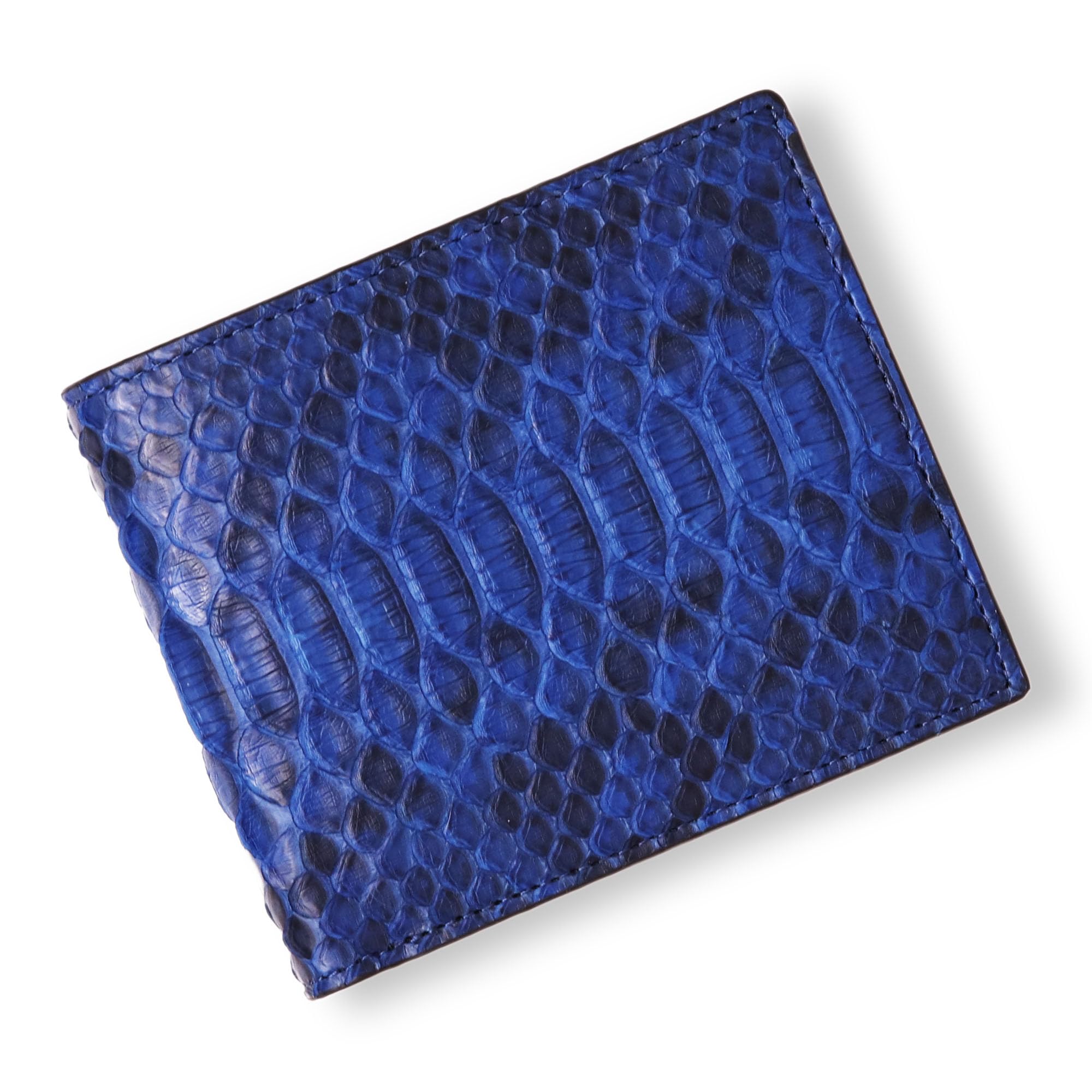 

CLW Crocodile Leather Works Diamond Python Bifold Wallet (with Coin Purse) Indigo Dyed, Made in Japan, Blue Python, Snakeskin Leather, Men s,