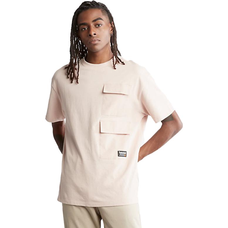 Timberland Ανδρικό Casual Αθλητικό T-Shirt με Στρογγυλή Λαιμόκοψη, Μονόχρωμο, Φαρδύ, Κοντό Μανίκι, Πεσμένα Ώμους, Ροζ A291G-662