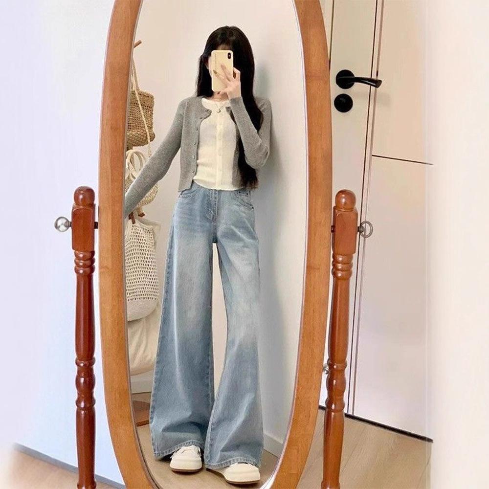 Light-coloured Wide-legged Jeans Female Large Size Loose Skinny Pear-shaped Drape Straight Straight Trousers Jeans for Women Long Denim Pants