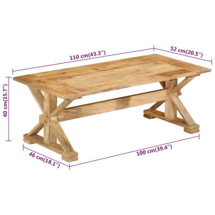 VidaXL Table basse 110x52x40 cm bois de manguier massif 354990