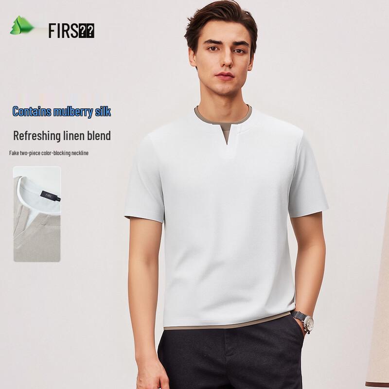 

FIRS Men s Summer Silk Linen Blend Faux Two-Piece T-Shirt L