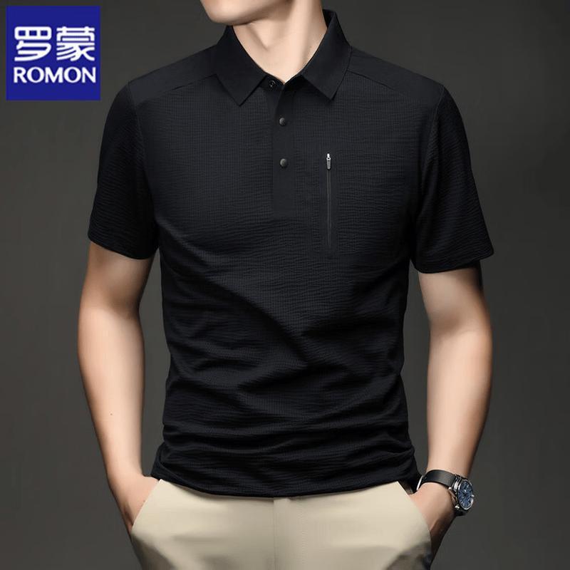 Romon Men s Ice Silk Sun Protection Casual Short Sleeve Polo Shirt L