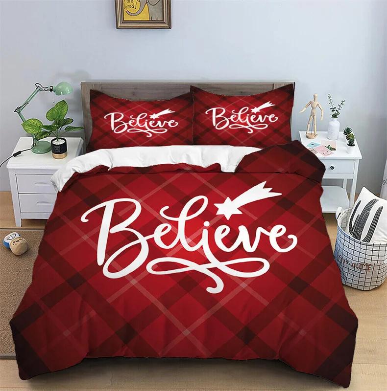 Christmas with Soft Fabric Duvet Set Red Festive Atmosphere Decoration nowflakes Printed Bedspread Cover Mery Christmas Theme duvet cover set