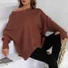 IHUASU Autumn and Winter Fashion Women's O-Neck Knit Loose Split Pullover Sweater