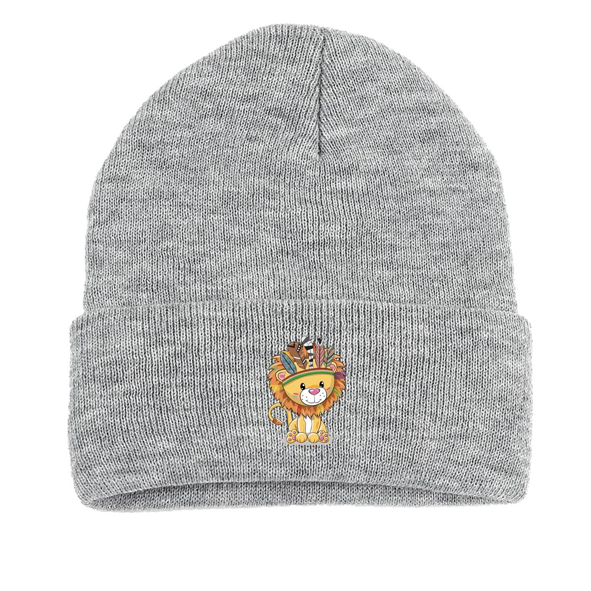 Осенне-зимняя шапка-бини с милым принтом льва — фото 13