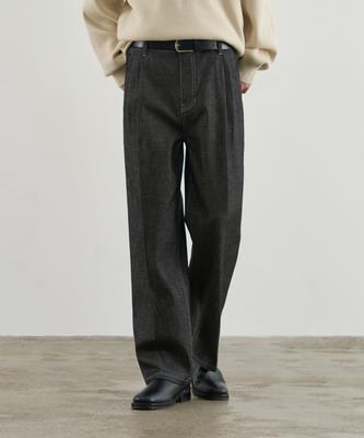 DRAW FIT Relaxed Wide Raw Denim Pants [Black]