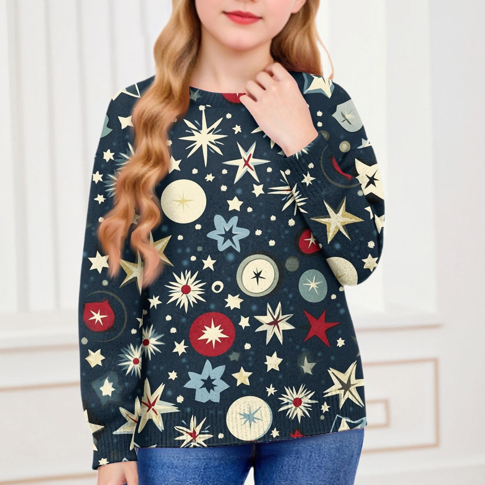 

Рождественские свитшоты для детей мальчиков и девочек вязаный свитер милая рубашка осенний пуловер с круглым вырезом топы 160