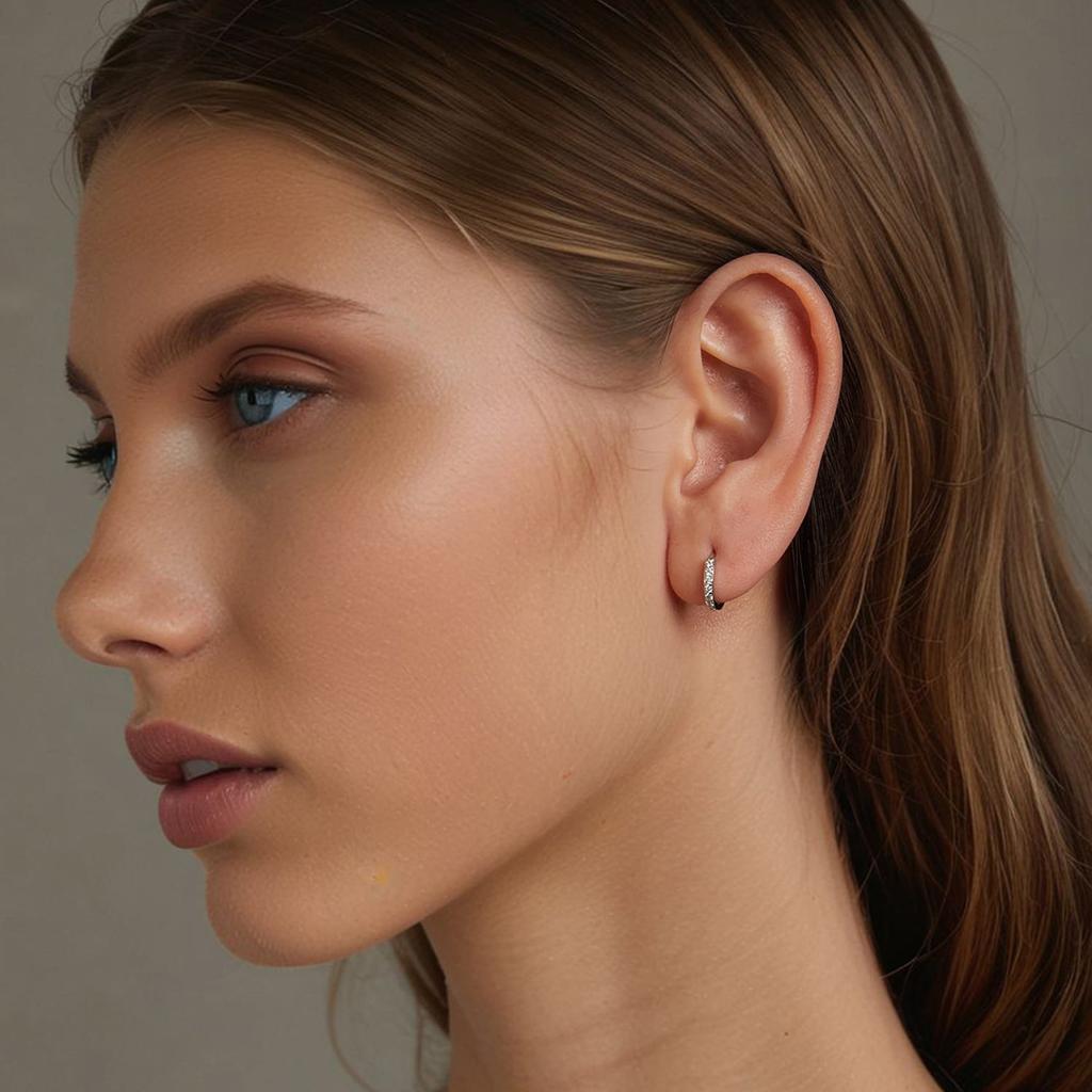 Silver Classic Hoop Earrings with Crystals and Clasps, Size S