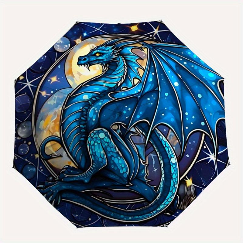 

1pc Dragon Fantasy Compact Travel Umbrella, Automatic Folding Lightweight Windproof 8-Bone Reinforced Design, Portable for Backpack Durable