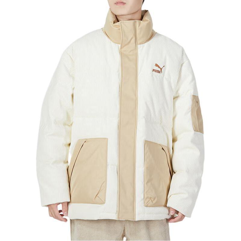 Puma Spliced Design Logo Print Stand Collar Down Jacket Unisex Outerwear Beige 539837-97