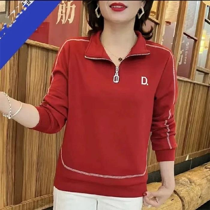 Women's Fashion Casual Spring Autumn Long Sleeve POLO Neck Blouses & Shirts