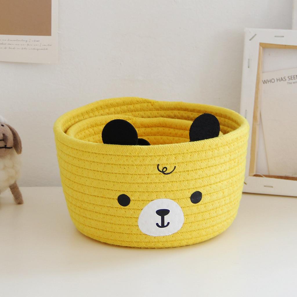 Sturdy Handwoven Cotton Rope Storage Basket with Adorable Pandas Designs Portable for Household Use Organization Items