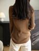 Women's Ribbed Knit Double-Layer Pullover Sweater with Stand Collar - Long Sleeve, Color Block Design for Autumn/Winter