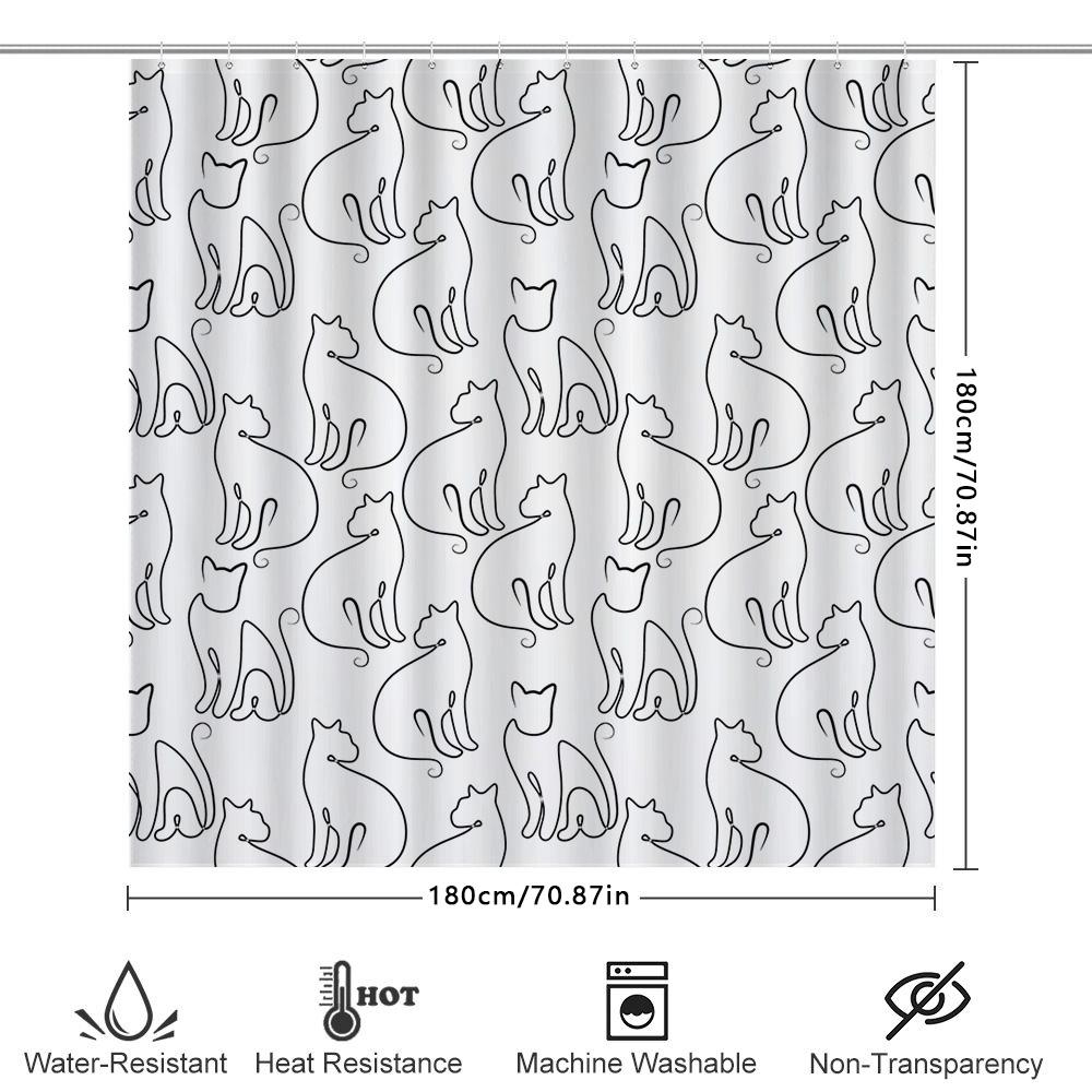 Modern Bath Shower Curtain White Cat Design For Bathroom Decorations – Made From High-Quality Materials: Polyester Fabric With W
