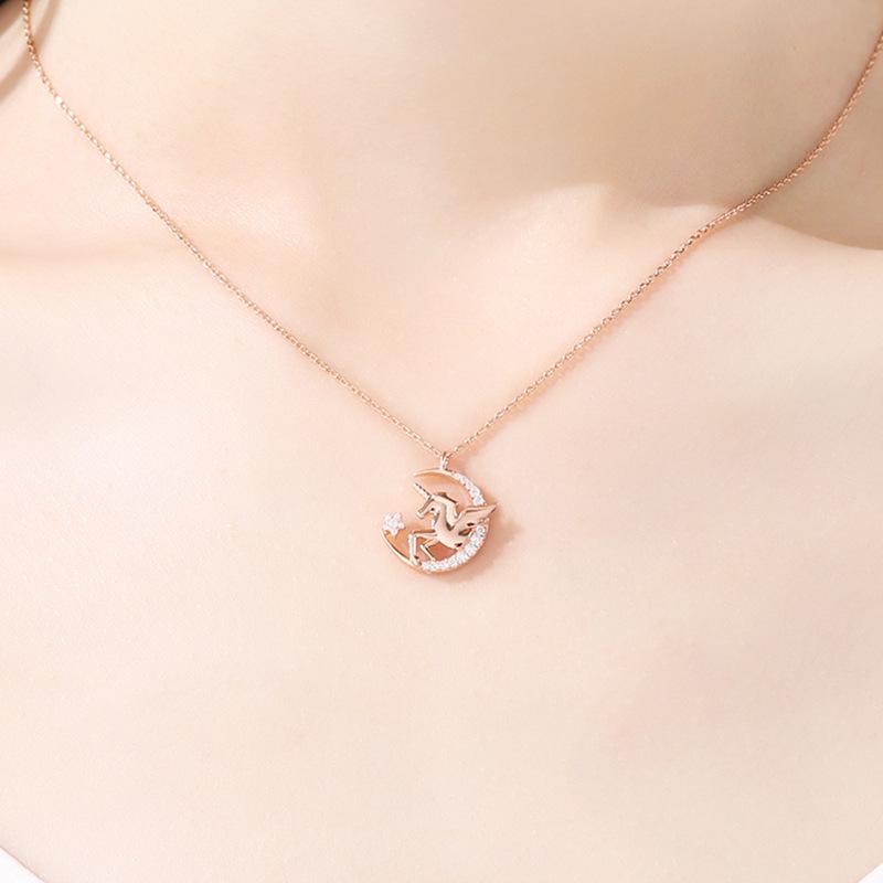 Sterling Silver Unicorn Tears Star and Moon Necklace for Women - Clavicle Pendant Christmas Gift for Girlfriend.