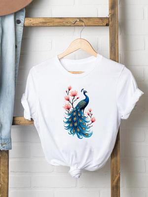 (Asian Size) Flower Trend Cute Print Female Women Printing Fashion Tee Top Clothing T Shirt Woman Short Sleeve Graphic T-shirts