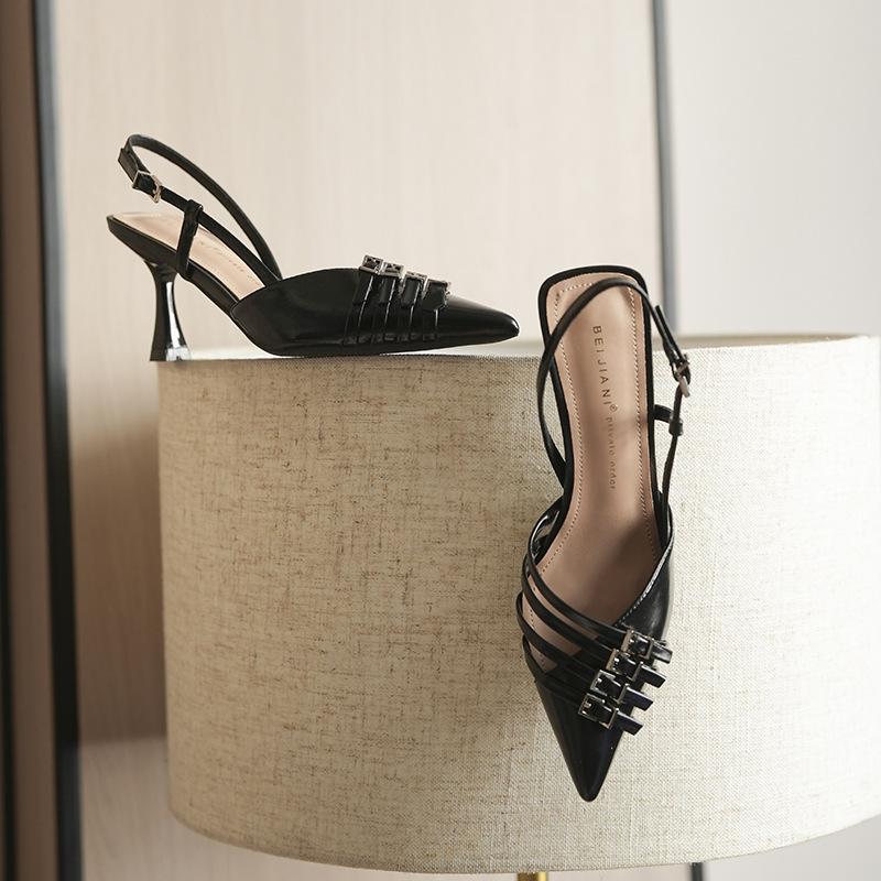 

Темпераментный, высококлассный, нишевый, туфли-лодочки на высоком каблуке, женские, с острым носком, на тонком каблуке, сандалии с ремешком на подъеме, летние 34 чёрный