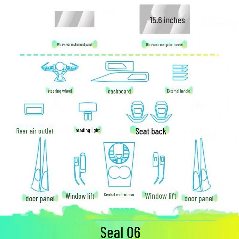 BYD Seal 06dmi Interior Protection Kit: Console Sticker, TPU Screen, Decorative Film (5 Models)