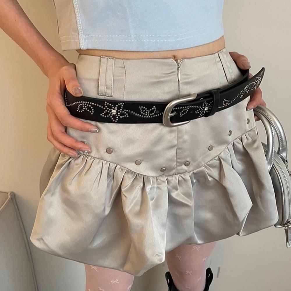 Zink Zinklegierung Nieten Gürtel Blume PU-Leder Bund Punk Strassgürtel Damen