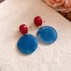 Silver needle acrylic red and blue contrasting color round earrings fashion trend versatile stud earrings personalized simple earrings women