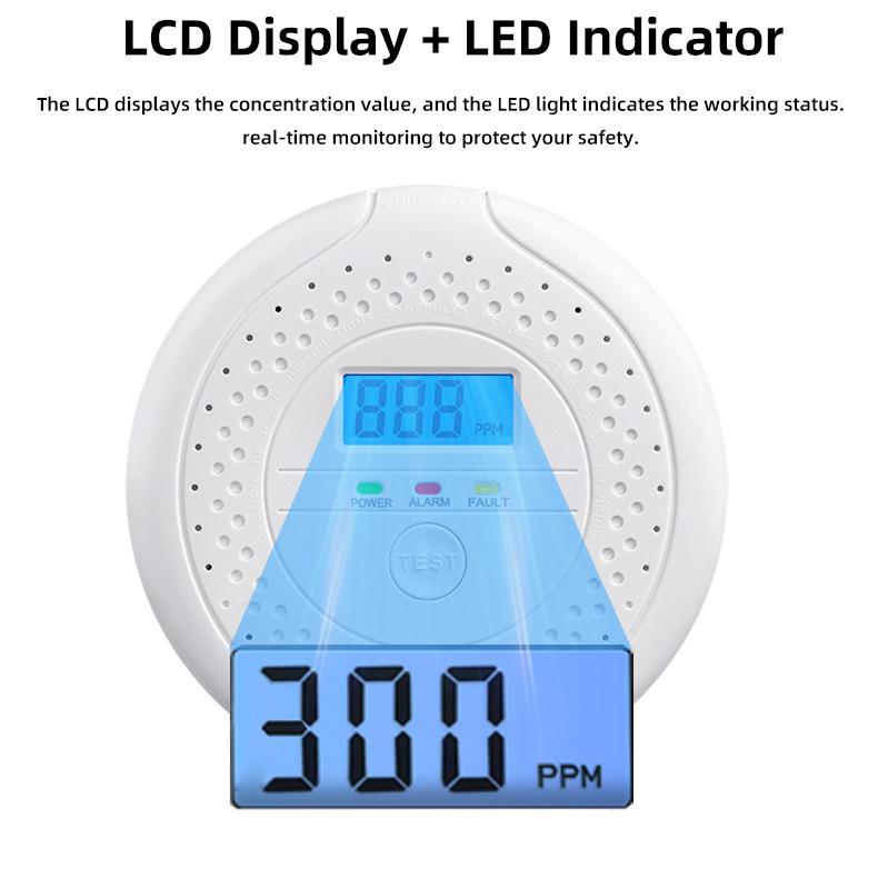 CO Detector Carbon Monoxide Alarm Battery Operated with Digital Display, Smoke Coal Gas Leakage Sensor for Home Safety
