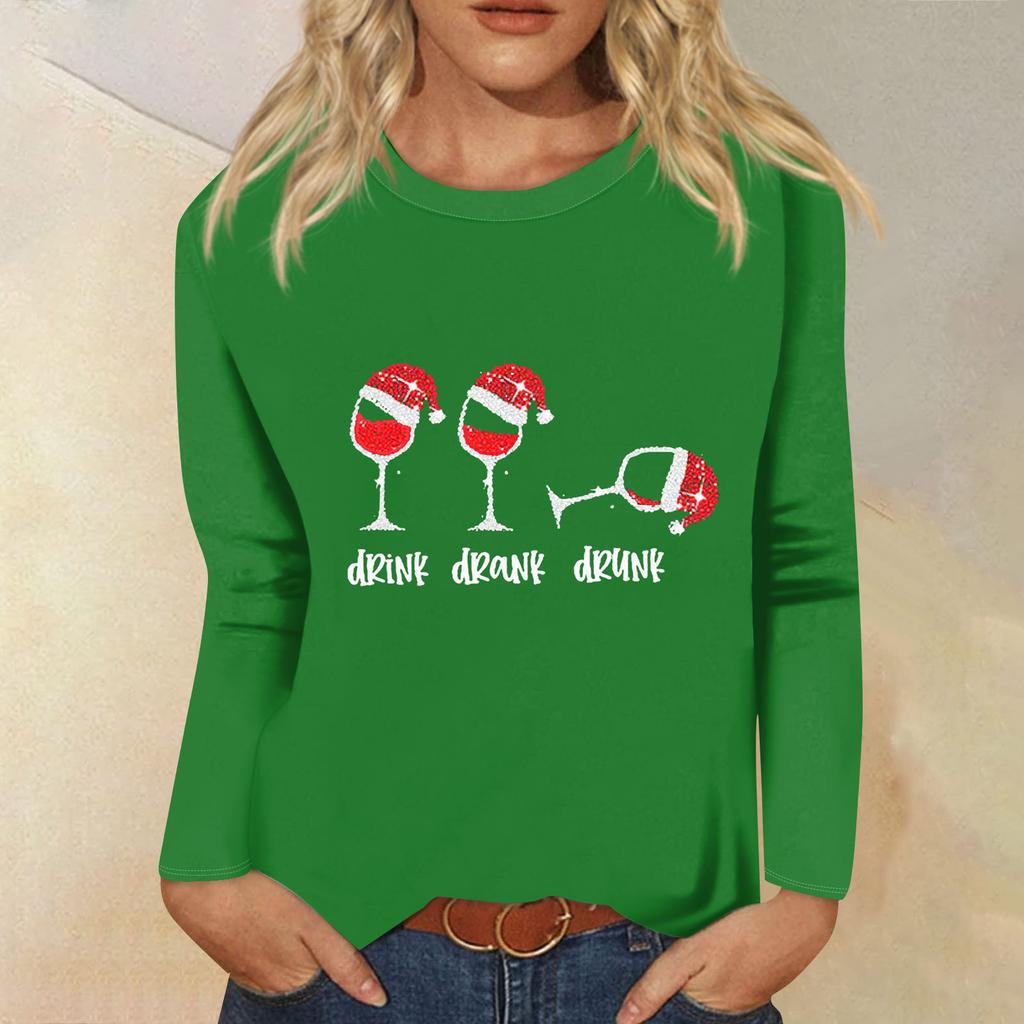 Women's Loose Comfortable Casual Fashion Round Neck Christmas Print Long Sleeve Hoodie