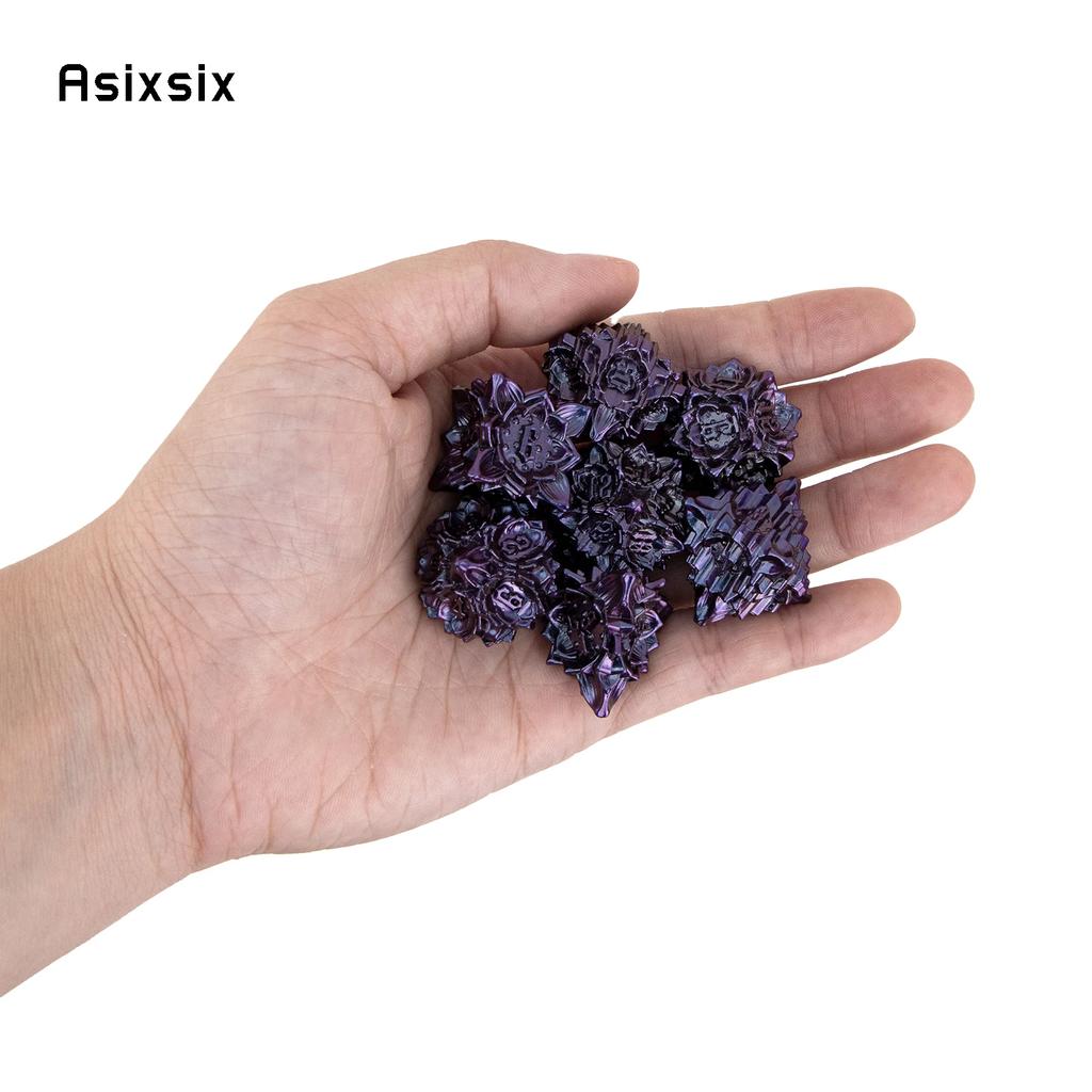 7 Pcs Purple Black Lotus Flower Metal DicePerfect For Rpgs, Board Games, And Card Games.Dice For Games, Dnd Dice Set
