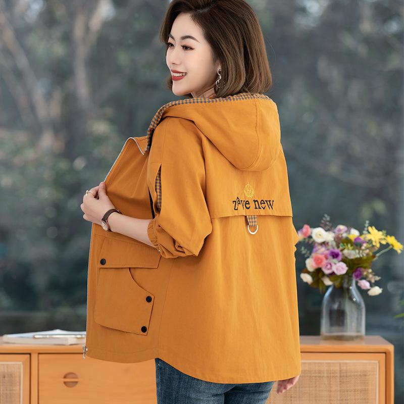 

Весна 2025 Корейский стиль Большой размер Куртка с капюшоном для женщин среднего и пожилого возраста L жёлтый