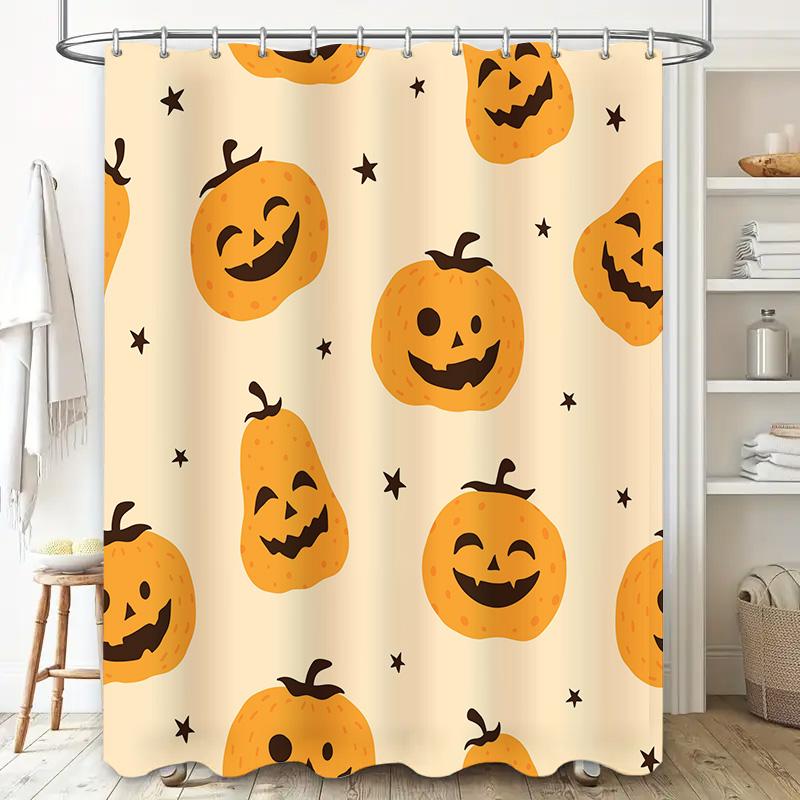 Halloween Decorative Shower Curtain Orange Pumpkin Halloween Shower Curtain Waterproof Washable Fabric Home Decoration Bathroom