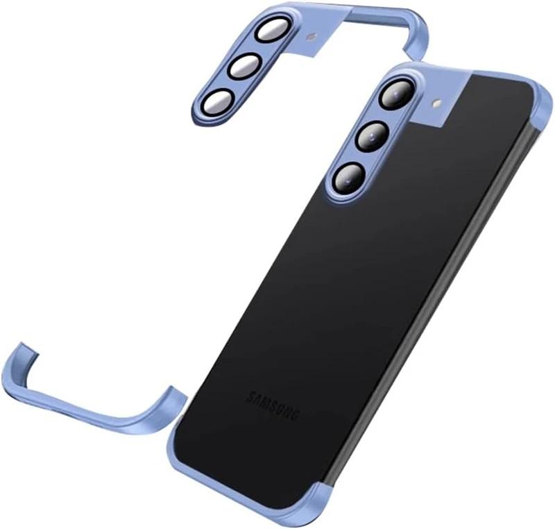 Eingebauter Kameraobjektivschutz, rahmenlose Silikon-Stoßstangenhülle für Samsung Galaxy S23 S24 Plus S22 Ultra S24+, stoßfeste Abdeckung for GalaxyS23Ultra(6.8") blau