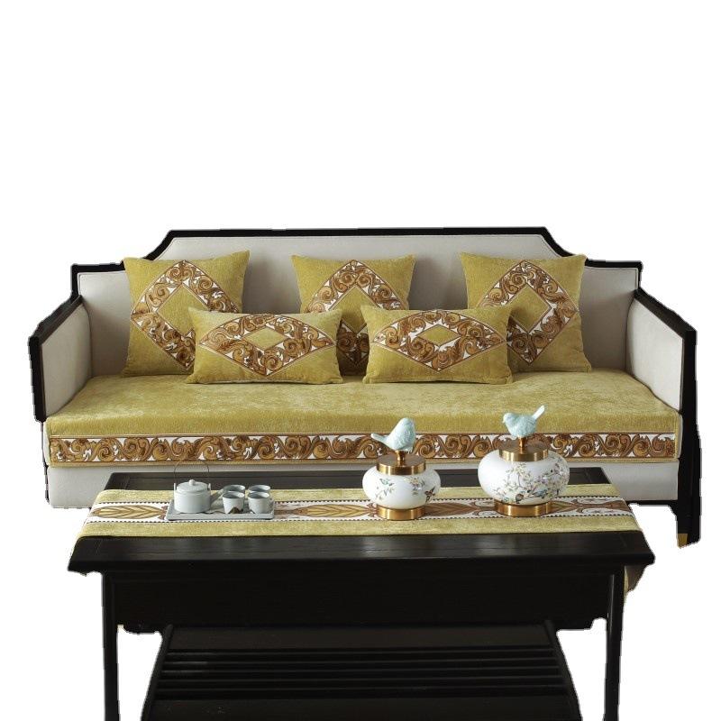 Four Seasons Universal Sofa Cushion Back Cover Chenille Cushion Chinese Classical Mahogany Sofa Cushion Non-slip Cushion Cover