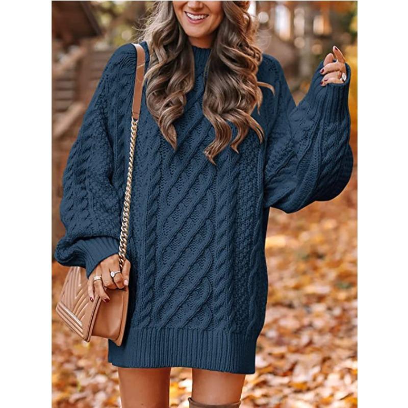 Women's Sweater Dress, Women's Long Sleeve Crew Neck Textured Knitted Dresss