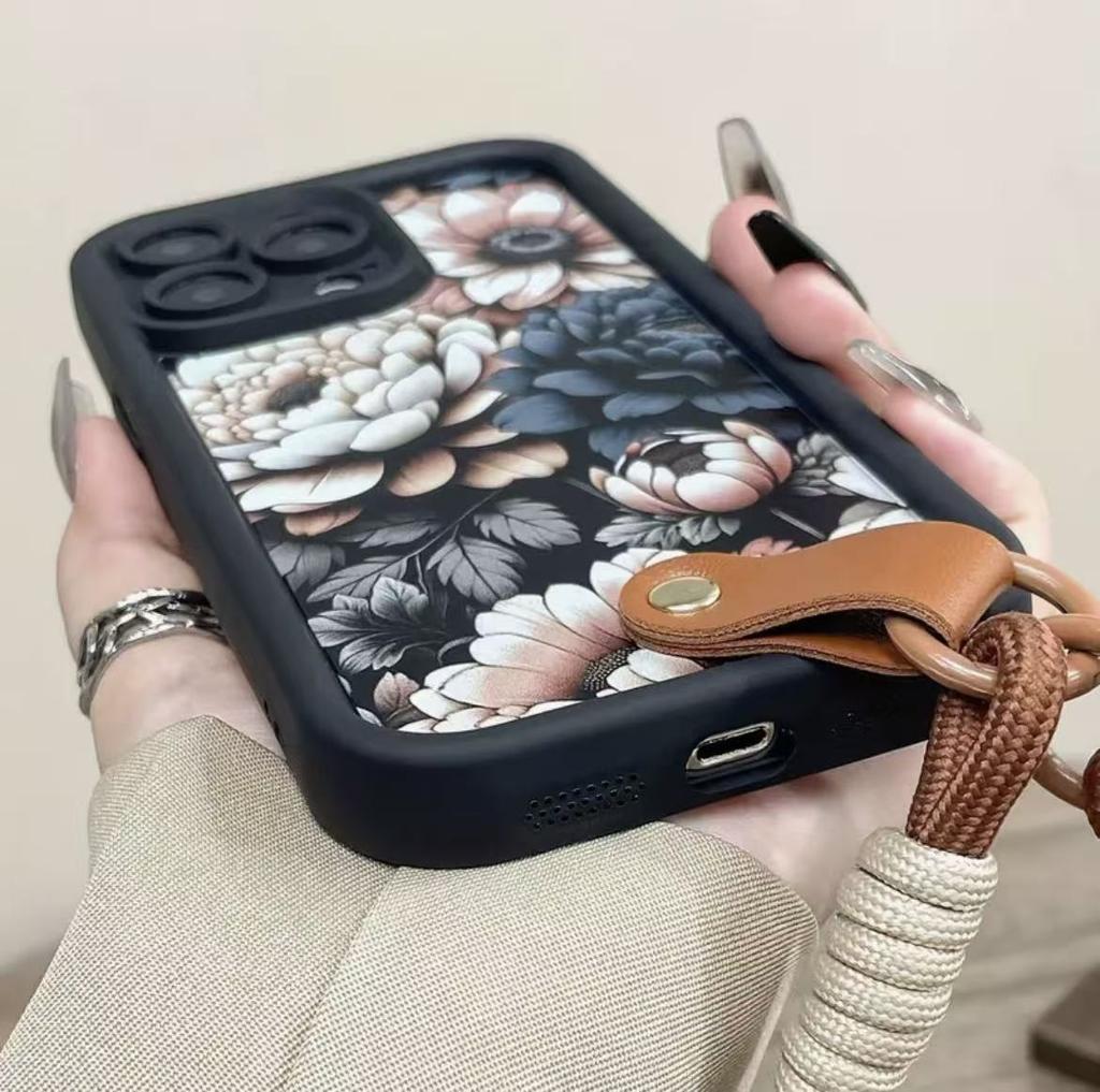 Retro flower lanyard for iphone17pro mobile phone case Apple 15/14pro/13promax new 12