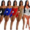 Sequined Long Sleeve Solid Color Jumpsuit with Shorts - Women's Fashion Europe America