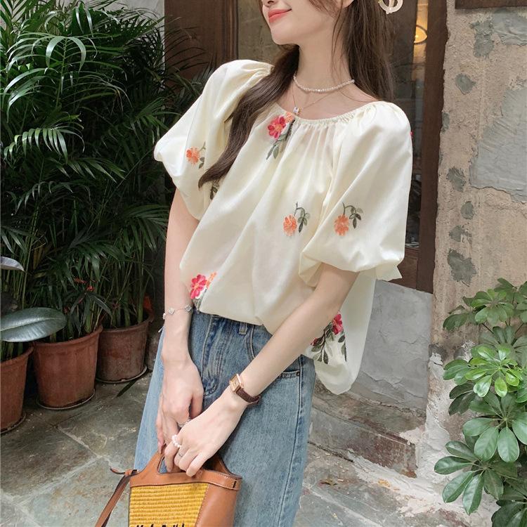 2024 Spring and Summer Sweet New Style Beautiful Versatile French Casual Design Shirts for Women Round Neck Fashion Loose Tops