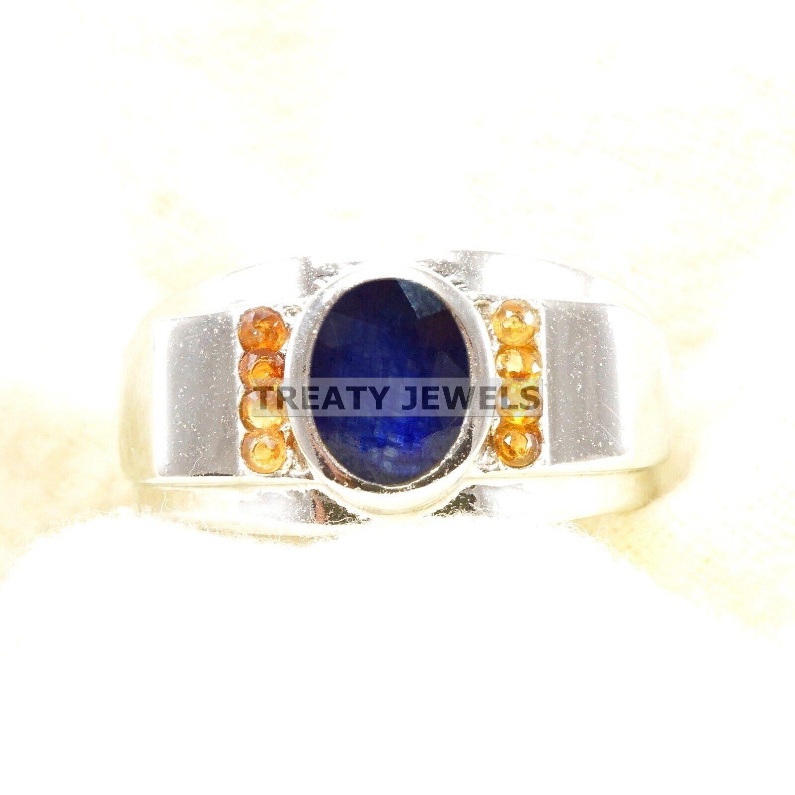 

Blue Sapphire Oval Cut Gemstone With 925 Sterling Silver Ring For Men s #B620 JL375686515569 4-16 US срібний