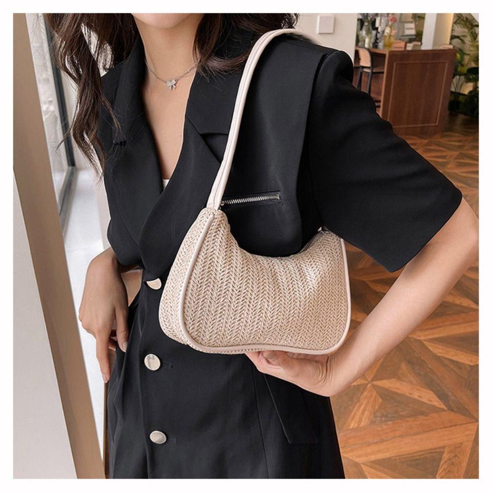 Elegant Straw Shoulder Bag Bohemian Clutch Bag Weave Straw Underarm Bag  Outdoor/Travel/Vacation