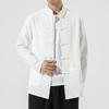 Black White Chinese Shirt Man Linen Tang Suit Spring Autumn Long Sleeve Kung Fu Shirt Traditional Men Blouses