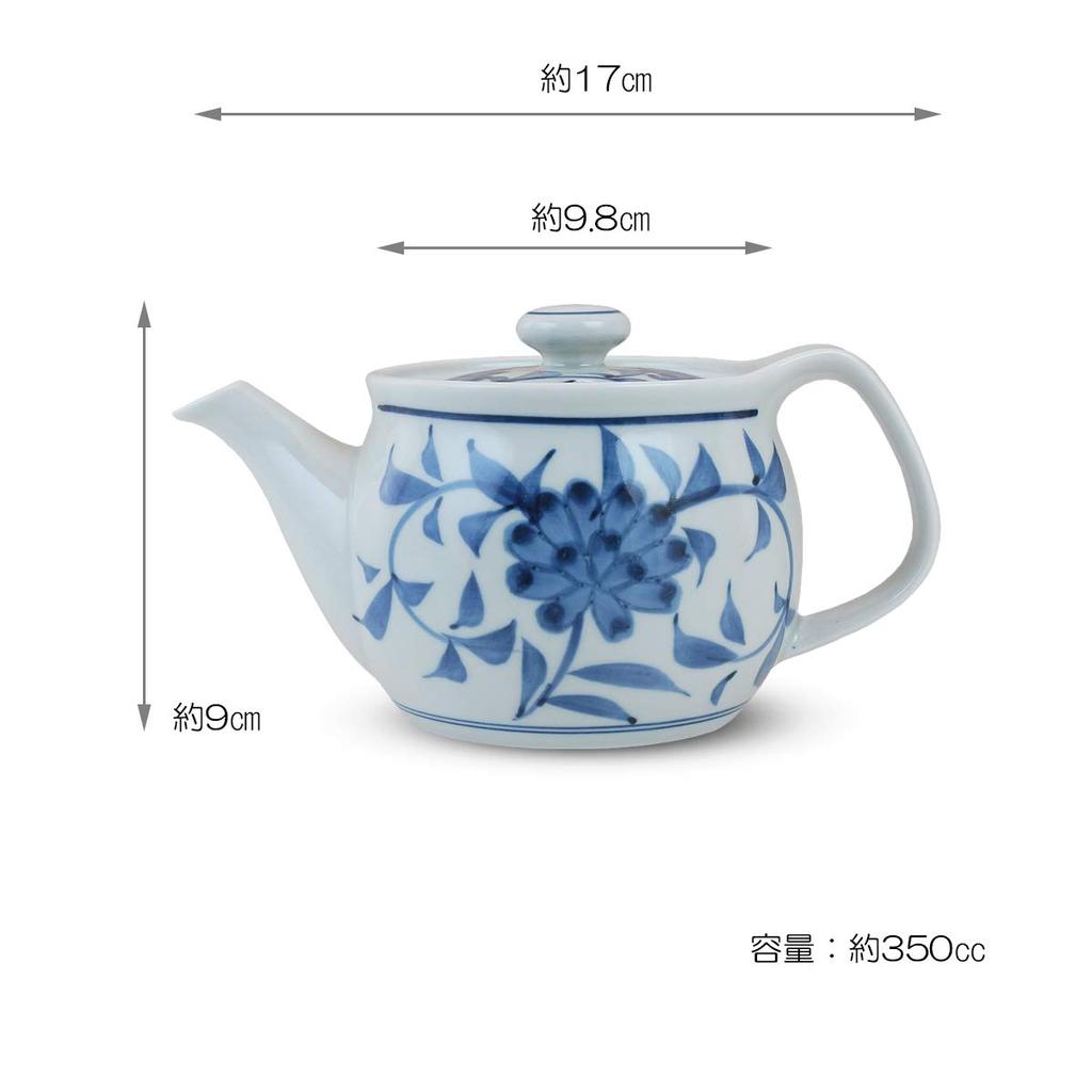 Ranchant Modern Teapot (with U-shaped Tea Strainer), Multicolor, 17x9.8x9cm, Celadon Arabesque Pattern, Arita Ware, Made In Japan