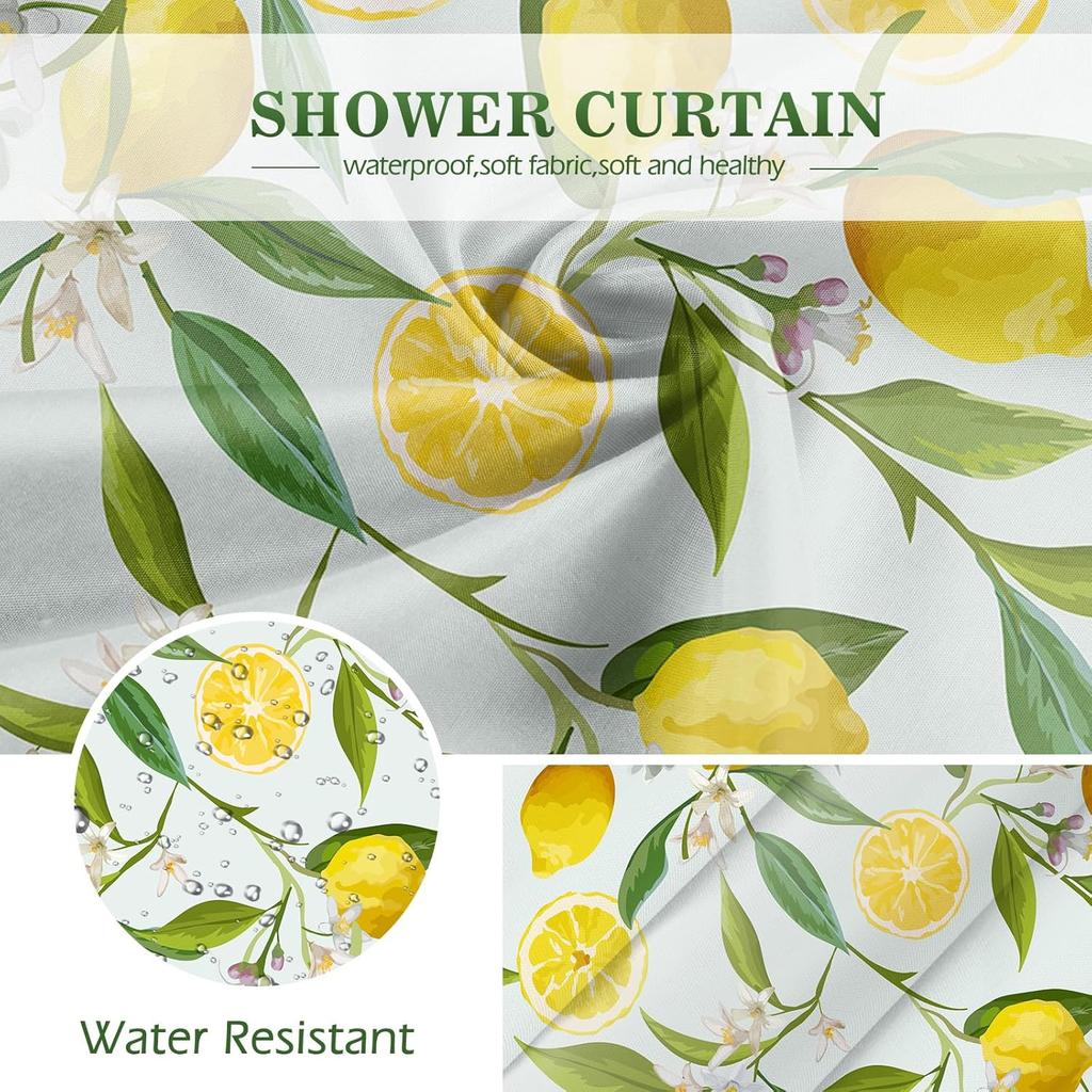 Zitronenfrucht Duschvorhang - Gelbe Zitrone Grüne Blätter Pflanze Floral Modern Natur Stoff Tuch Bad Duschvorhang