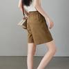 Women's Half Elastic Waist Double Pleated Wide Leg Shorts