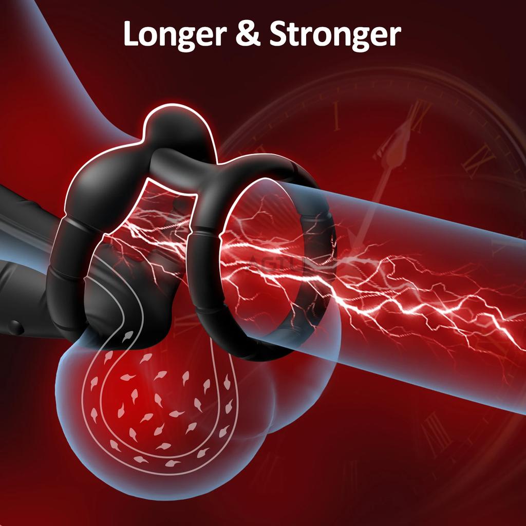 Cock Ring Prostate Vibrator for Male Double Ring Anal Plug Vibrating Delay Ejaculation Male Masturbator Sex Toys for Men 18+