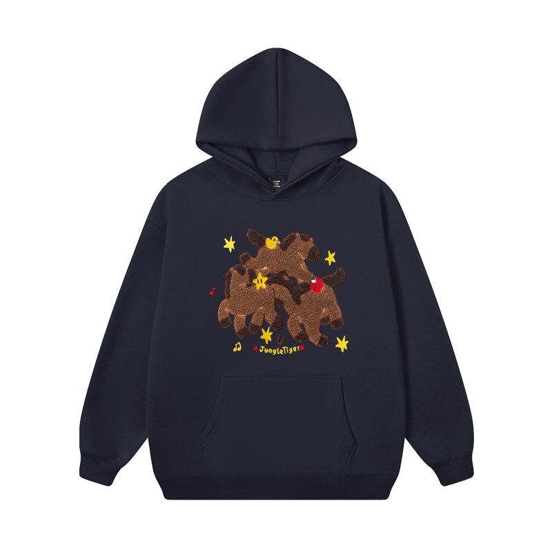 Jungle Tiger Towel Embroidery Three Little Horses Heavyweight Hooded Sweatshirt Unisex Trendy Brand Zodiac Year New Year Horse Year Clothing