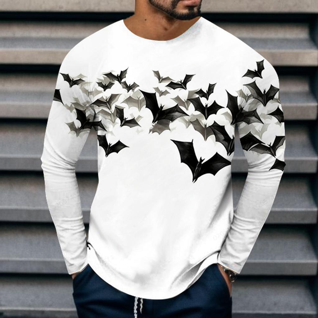 Spring and Autumn Round Neck 3D Bat Printed Top Fashionable Casual Long Sleeved Men's T-shirts