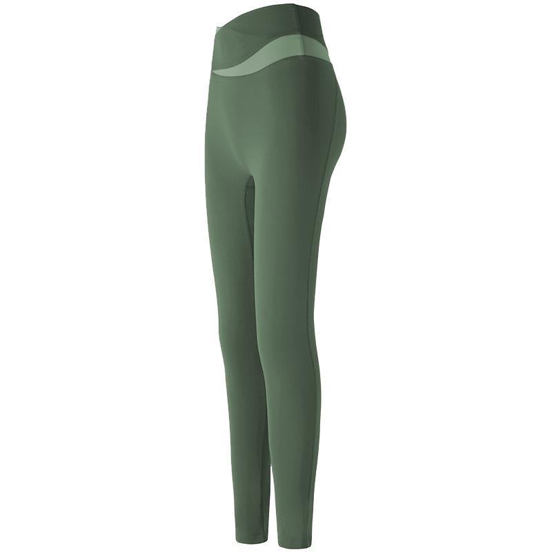 

Жіночі вузькі брюки для йоги з високою талією й завищеною талією йоги з кольоровими блоками для йоги, які швидко висихають, персикові оголені фітнес-штани XL зелений