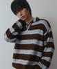 NODU Open Collar Striped Brush Knit [Brown]