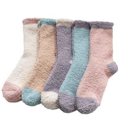 5Pairs Cute Thickened Coral Fleece Socks Patchwork Winter Floor Socks Sleeping Hosiery Warm Boat Socks Women Winter