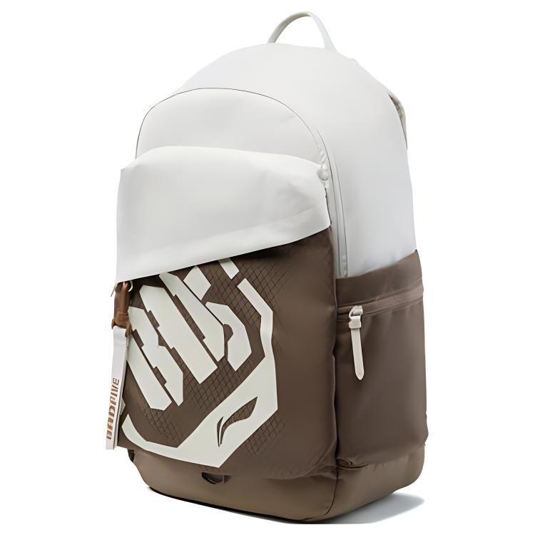 Li Ning Badfive Basketball Series Fashion Trend Large Capacity Polyester Backpack Unisex Backpack Oatmeal-Gray Brown ABSU205-3