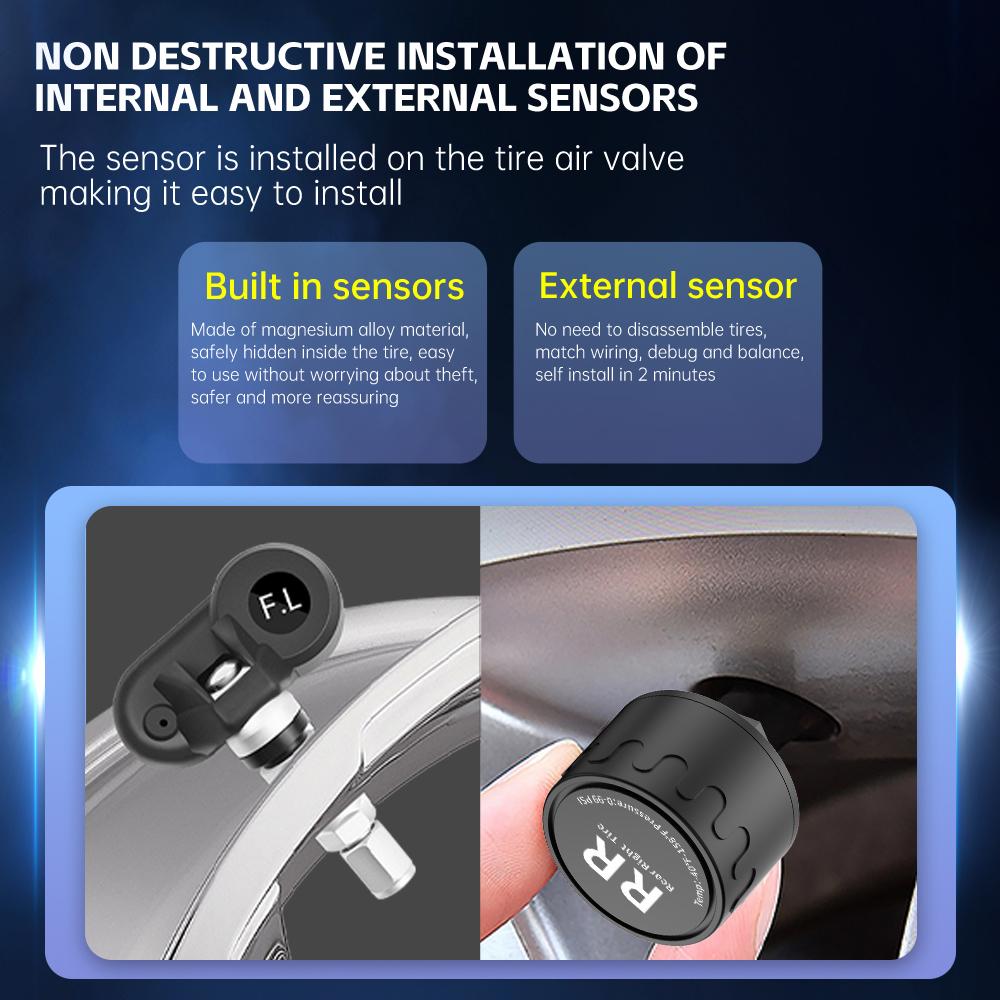 0-6.8Bar Digital LCD Display T21 Automobile Accessories Tyre Temperature Monitor USB / Solar TPMS